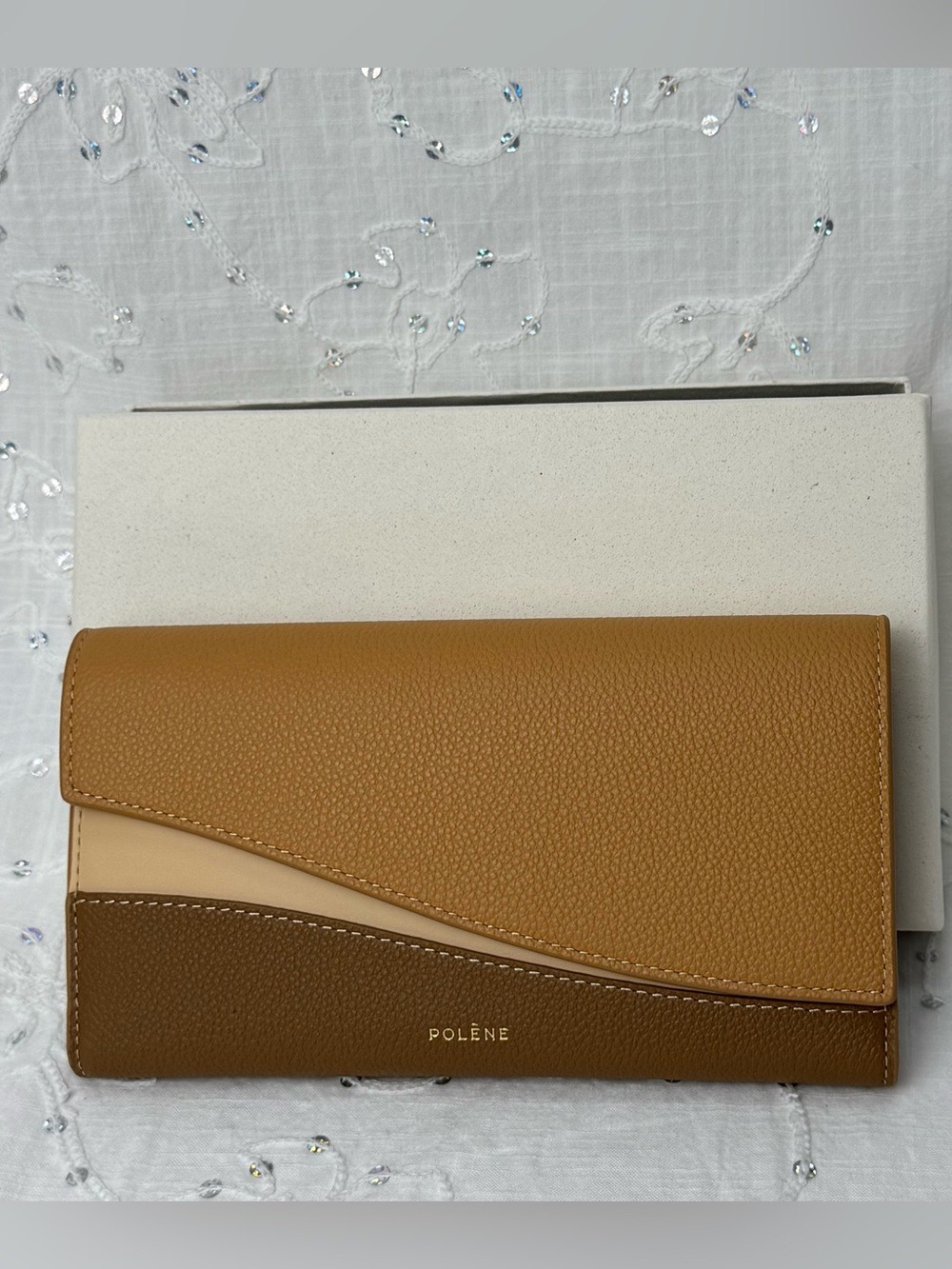 Polène Sierra Trio Camel Leather Continental Wallet NIB Made in Spain